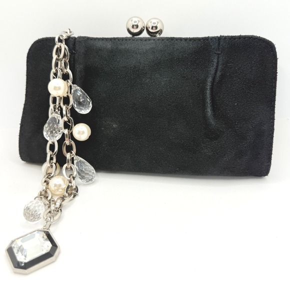 White House Black Market Faux Suede Clutch Purse with Chain‎ Rhinestone Dangle - Picture 6 of 6